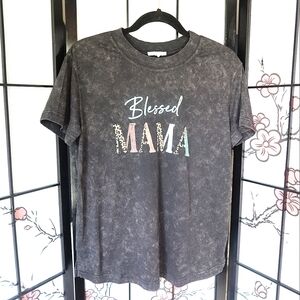 Maurices Black Grey Marbled "Blessed MAMA" Short Sleeve Tee Size Small